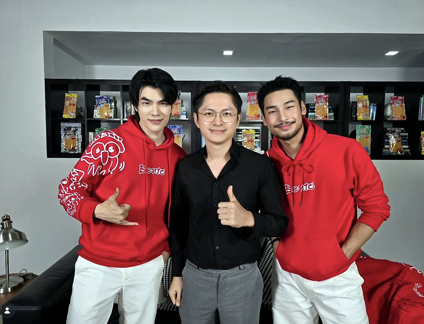 Thai actors Mile and Apo with a member of the Klick Digital team